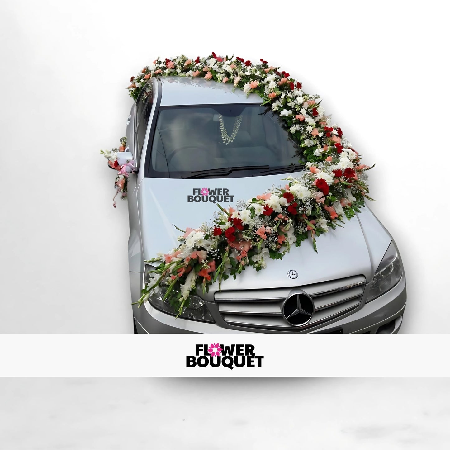 Elegant Red, White, and Pink Floral Car Decoration