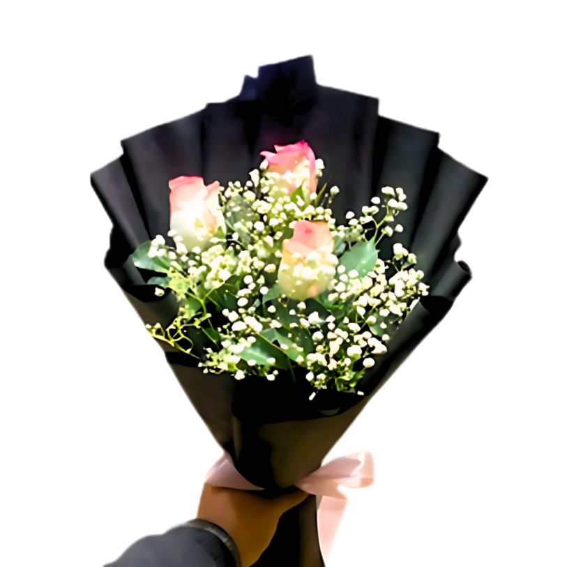 Elegant Black Wrapped Rose Bouquet