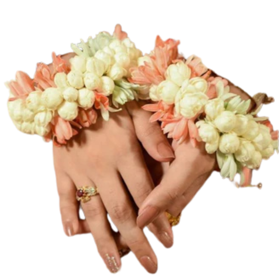Floral Wrist Cuffs with Peach and White Blossoms