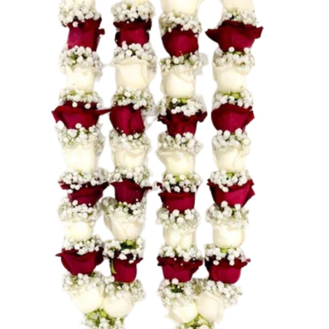 Mixed Floral Wedding Garland with Red Roses and White Baby’s Breath