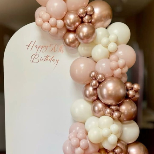 Birthday Balloon Decoration – Rose Gold Backdrop | Luxury Party Setup