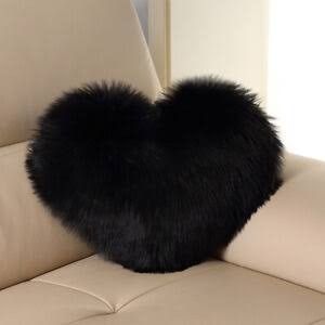Soft black heart-shaped faux fur cushion – romantic decorative pillow gift for Valentine’s Day or anniversaries in Pakistan