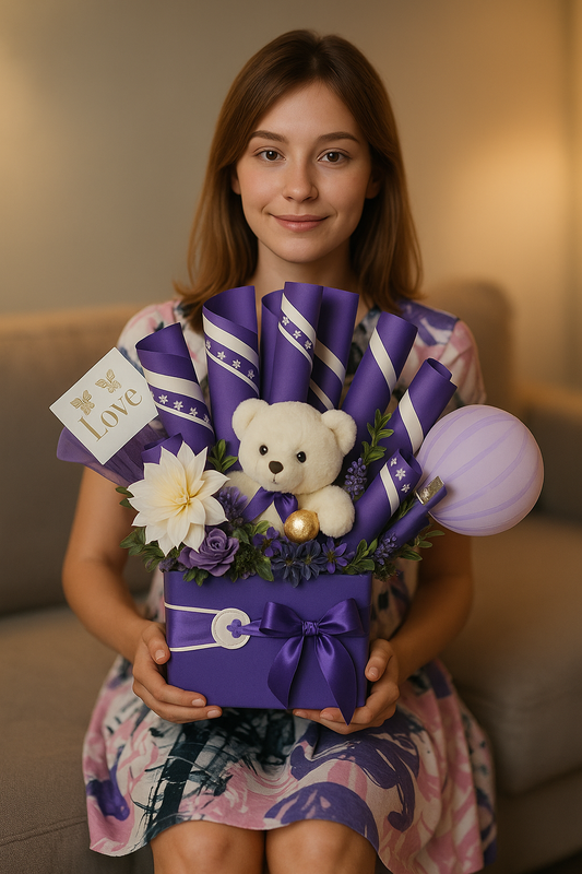 Teddy Bear Gift Box Pakistan | Romantic Purple Gift Delivery