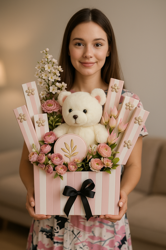 Teddy & Flower Gift Box Pakistan | Cute Gift Delivery Online