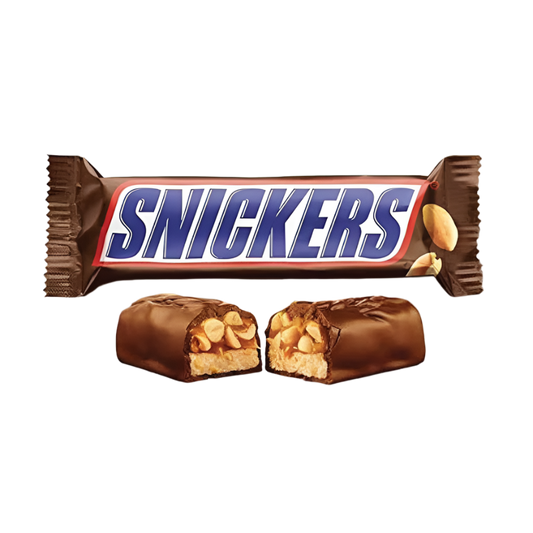 Snickers chocolate bar with caramel, peanuts, and nougat