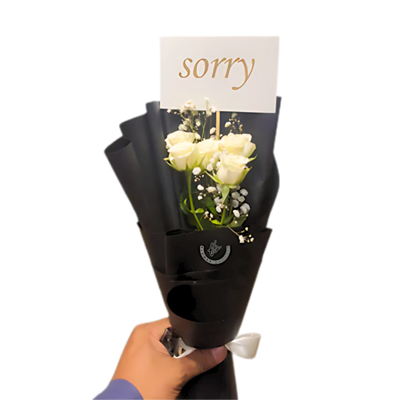 sorry Rose Bouquet with black wrapped