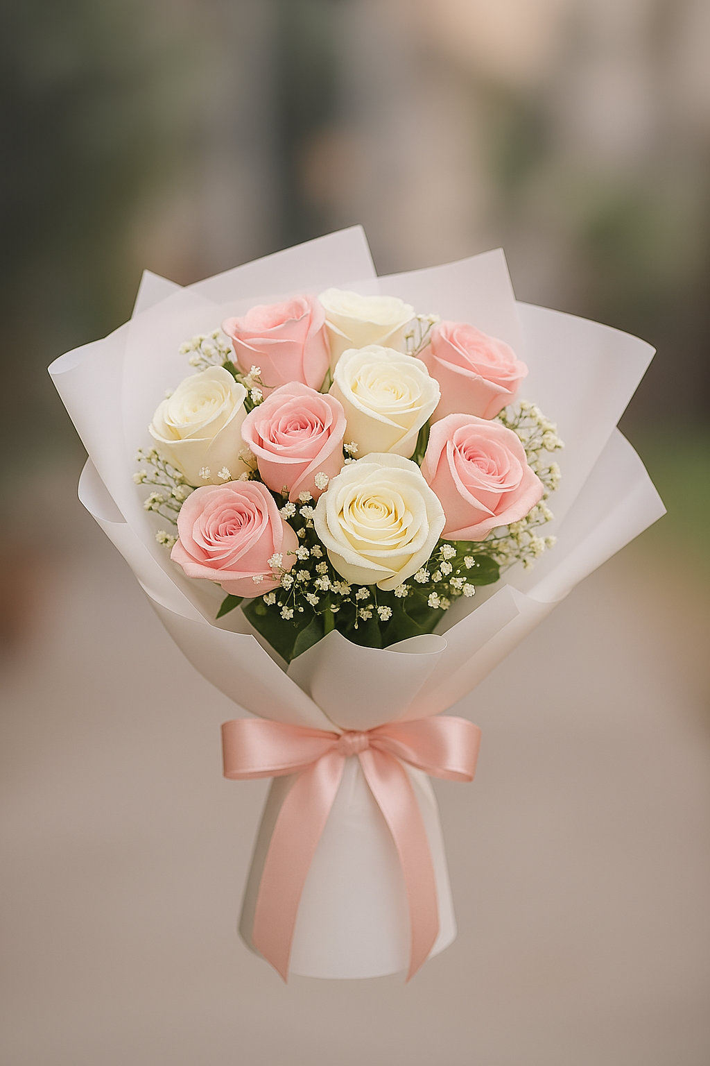 Realistic bouquet of fresh roses with blurred background – perfect for gifting in Pakistan