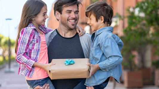 father with there children's with gifts