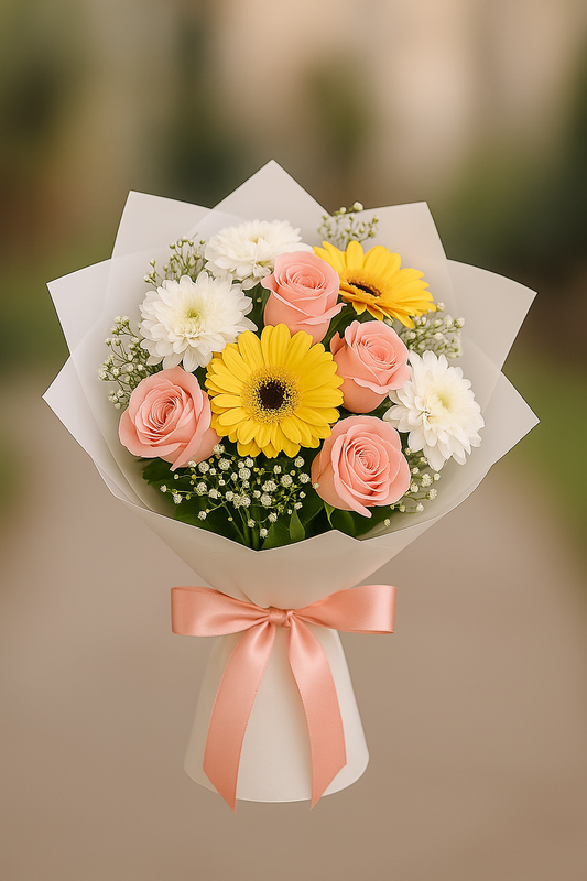 Realistic bouquet of fresh mixed flowers for gifting in Pakistan