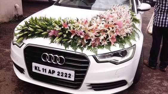 Wedding Car decoration with pink and white flowers