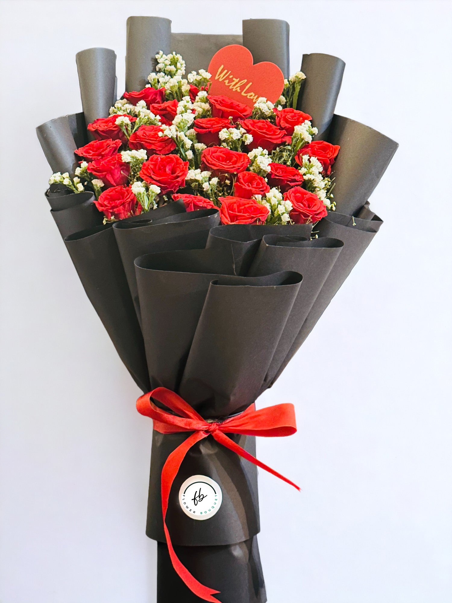 black bouquet with red rose by flower bouquet in lahore