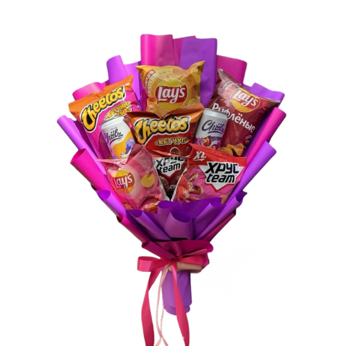 Luxury Snacks Bouquet featuring chocolates, chips, and candies — perfect edible gift for birthdays and celebrations with same-day delivery in Lahore, Karachi, Islamabad, Rawalpindi, and Faisalabad, Pakistan