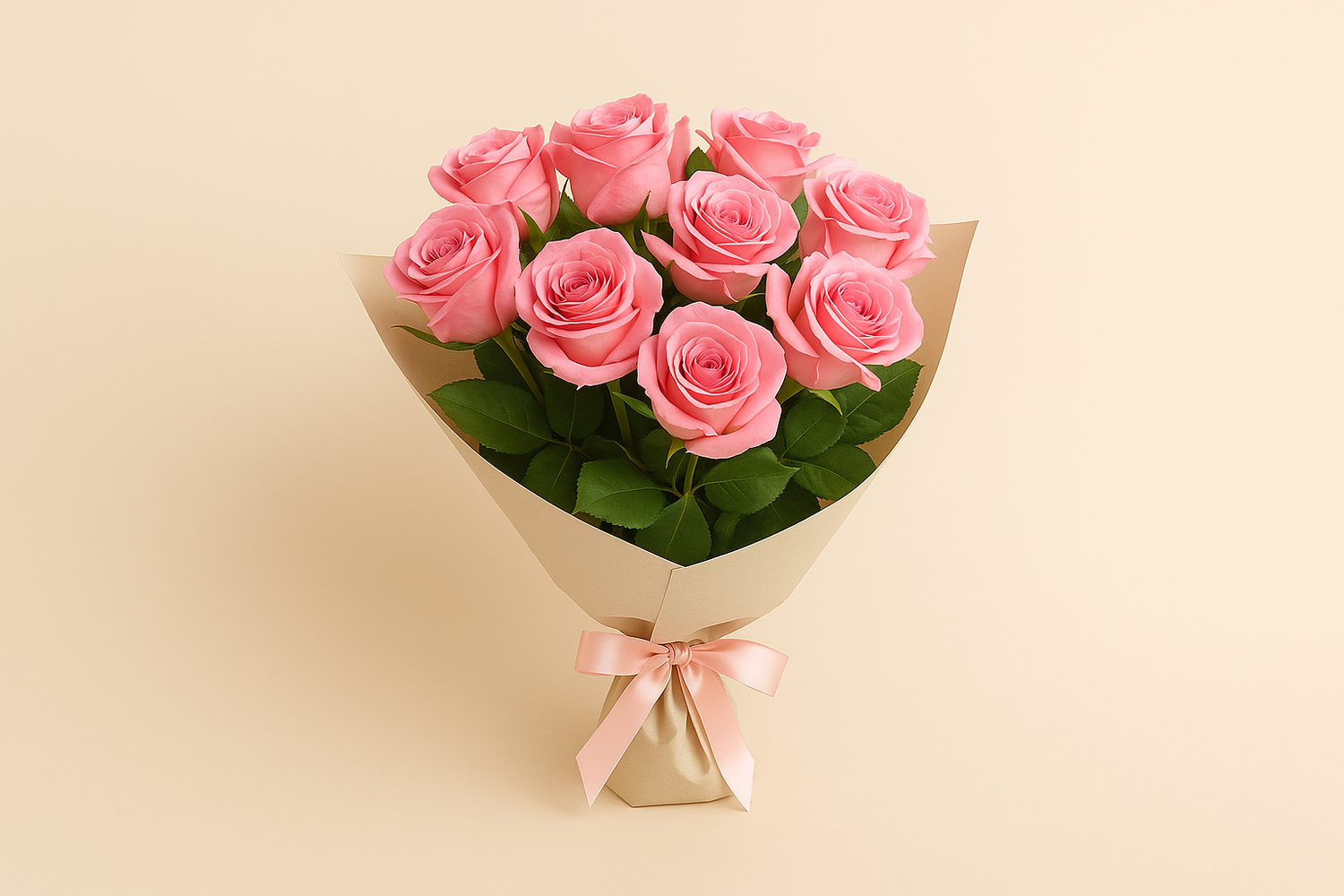 “Fresh hand-tied pink rose bouquet with elegant wrapping – same-day flower delivery in Pakistan”