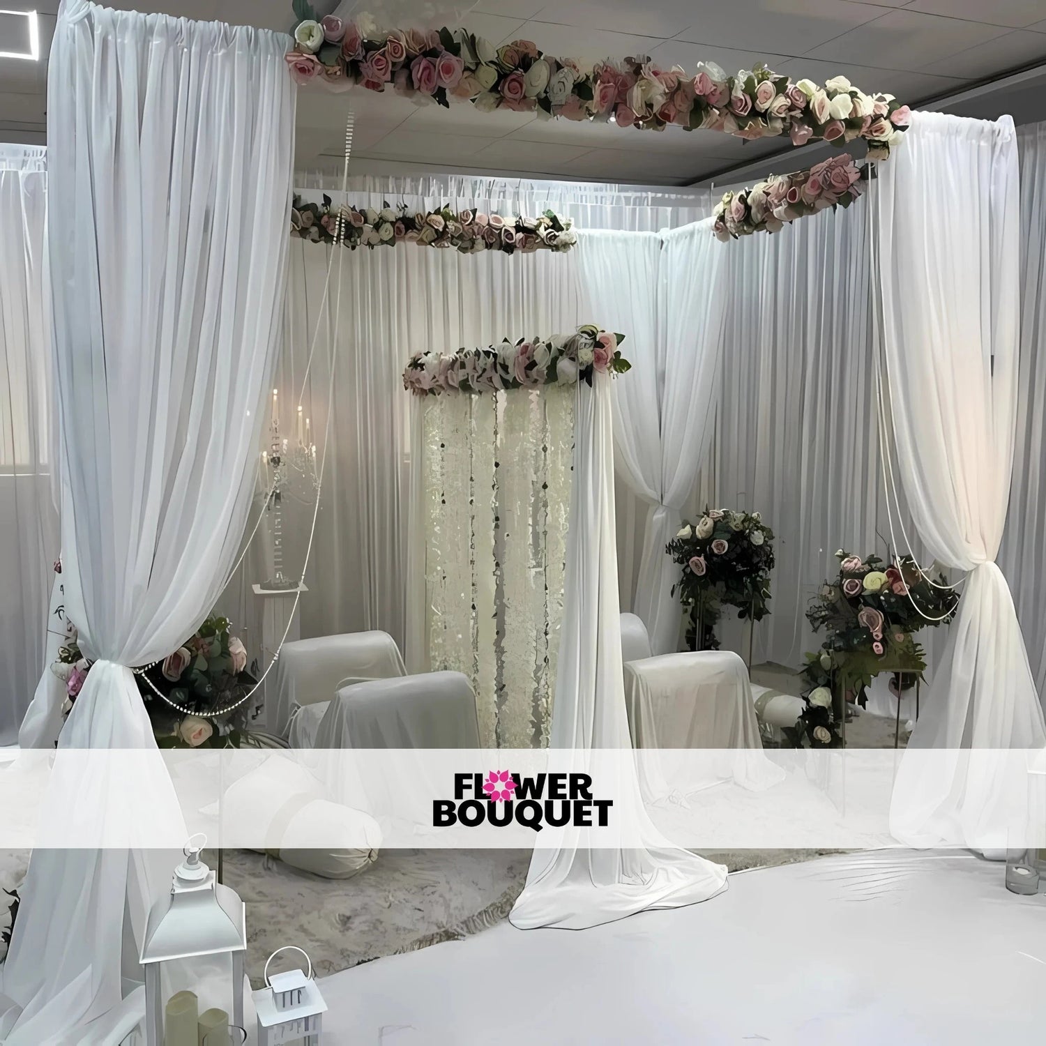 Nikkah decor. white and pink flowers and nikkah stand