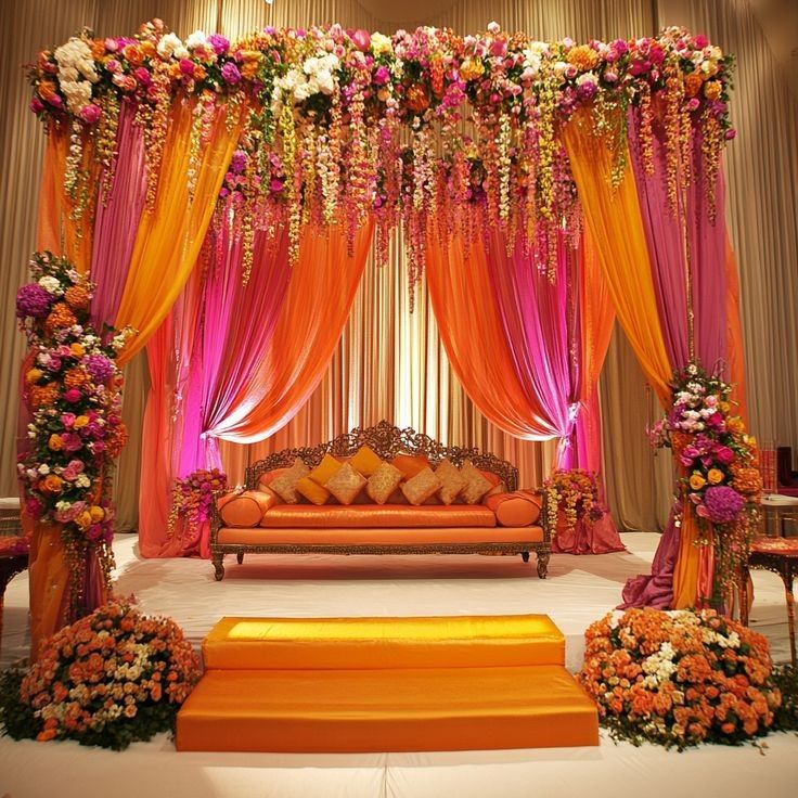 Vibrant Mehndi stage decor