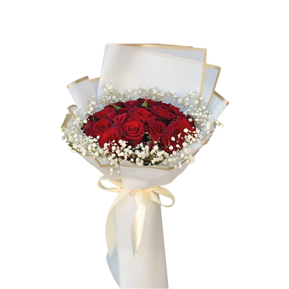 Luxury Red Roses with Baby’s Breath – Premium Bouquet