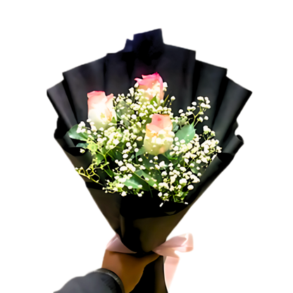 Elegant Black Wrapped Rose Bouquet