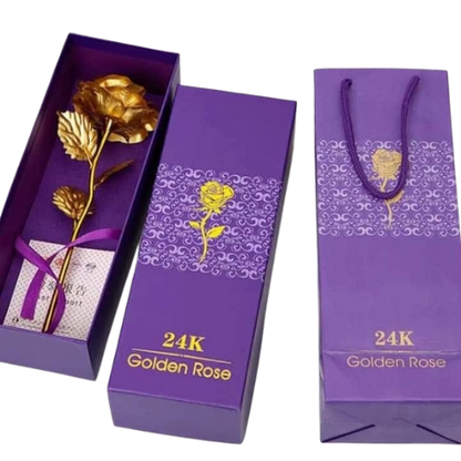 24K golden artificial rose in purple gift box – luxury romantic gift for wife or girlfriend