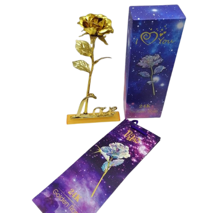24K golden artificial rose in purple gift box – luxury romantic gift for wife or girlfriend