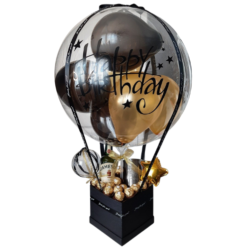 Black and Gold Balloon Gift Box with Ferrero Rocher – Birthday Surprise for Men in Pakistan