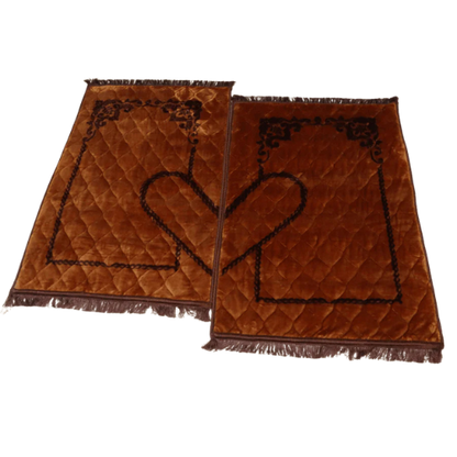 Brown velvet foam couple janamaz – premium padded prayer mat Pakistan, orthopedic prayer rug Lahore