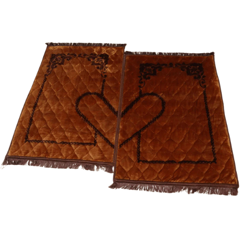 Brown velvet foam couple janamaz – premium padded prayer mat Pakistan, orthopedic prayer rug Lahore