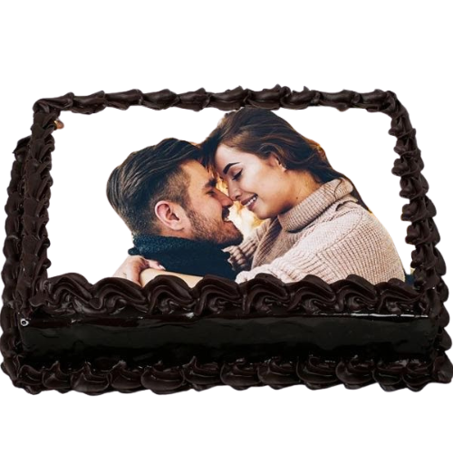 Chocolate Love Cake with edible couple photo print and rich chocolate frosting