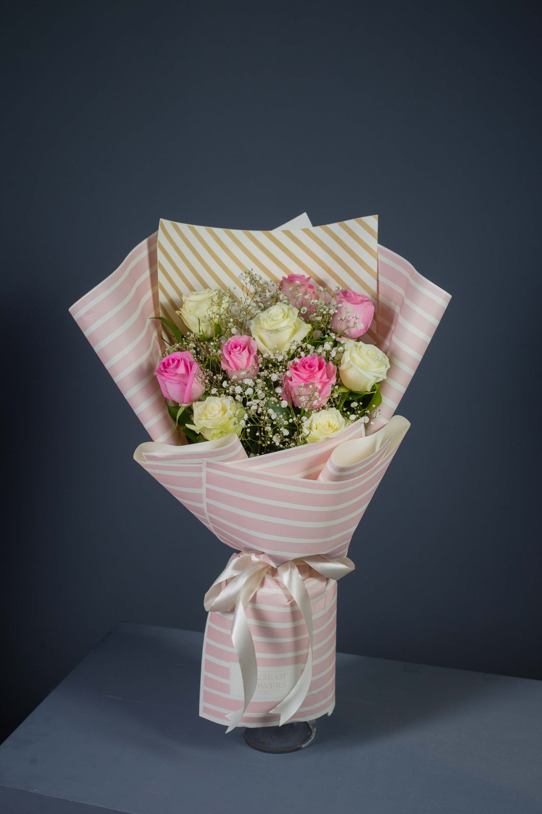 10 Roses and baby breath -  Flower Bouquet