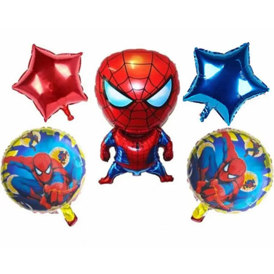 “Spiderman-themed balloon set with character, star, and printed round balloons for kids’ birthday celebrations in Pakistan.”