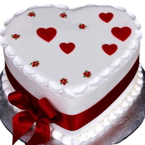 Timeless Heart Cake with red ribbon and heart decorations