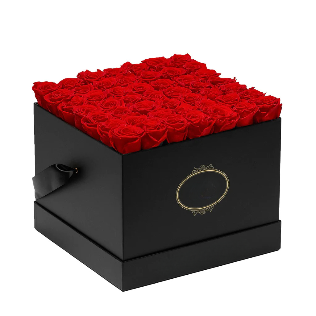 saqure box black with full of red roses  best gift for jer