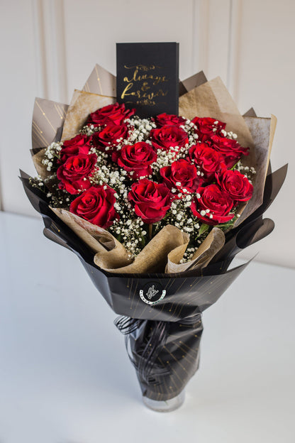 custom order flower bouquets red  roses black colour wrap