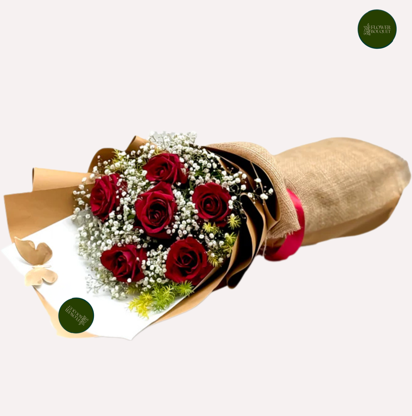 small premium red rose bouquet with jute wrapping and ribbon