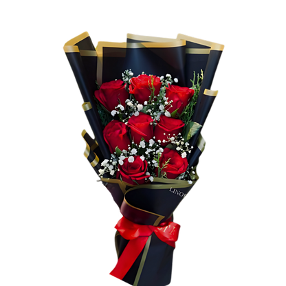 red rose with baby breathes 