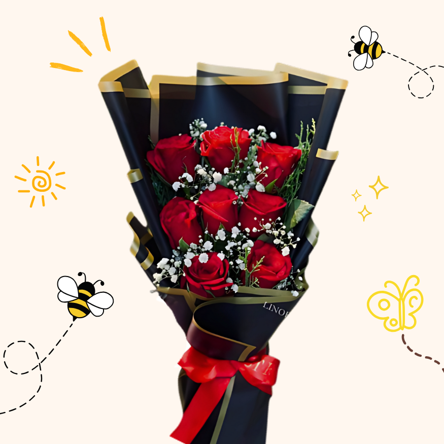 red rose with baby breathes 