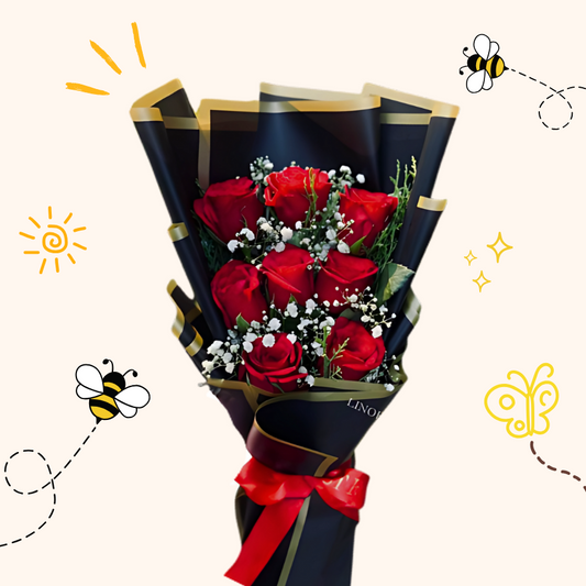 red rose with baby breathes 