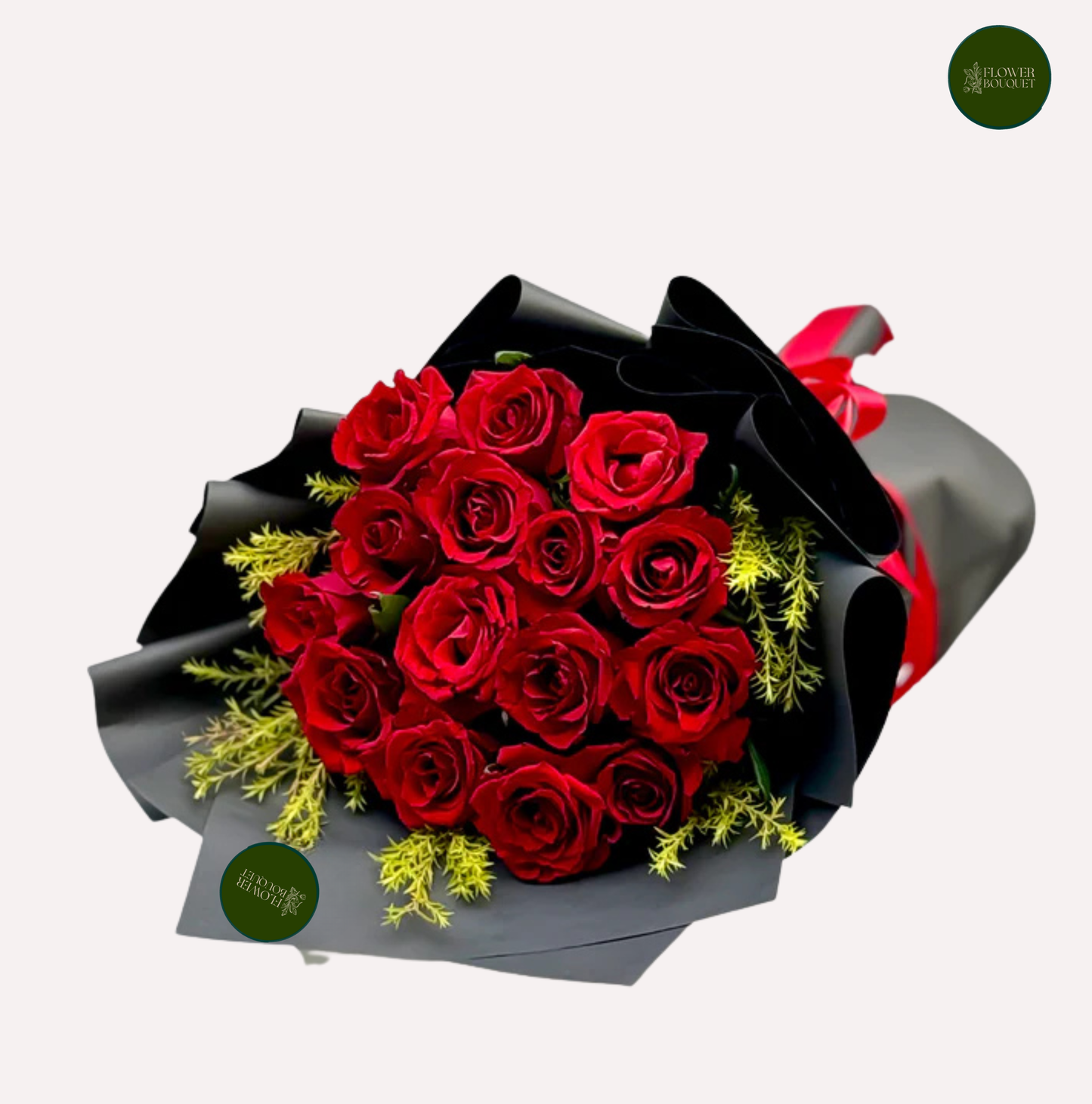 romantic red rose bouquet fresh flowers elegant black wrap