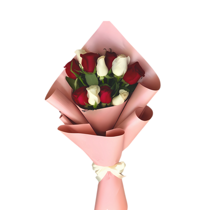with red and white roses